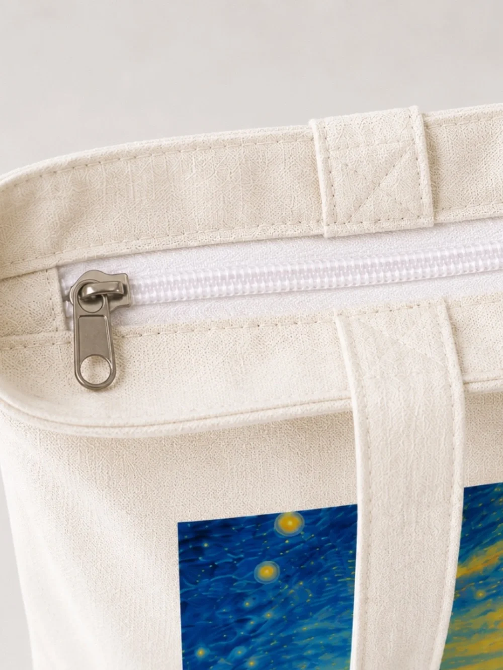 Van Gogh Starry Night Cotton Tote Bag with Full-Length Zipper Closure